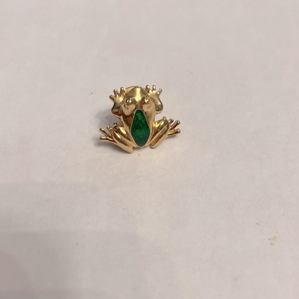 Gold Frog Brooch With Green Accent